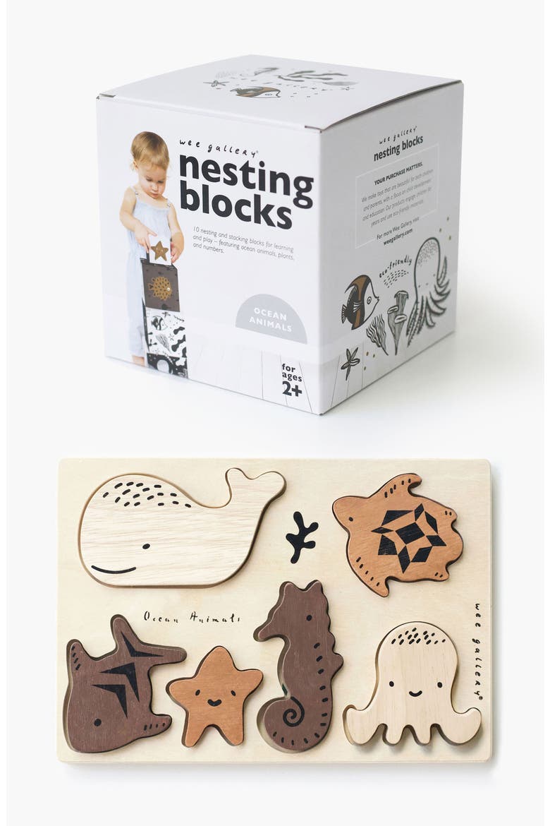 Ocean Nesting Blocks and Wooden Tray Puzzle Bundle, Main, color, Ocean