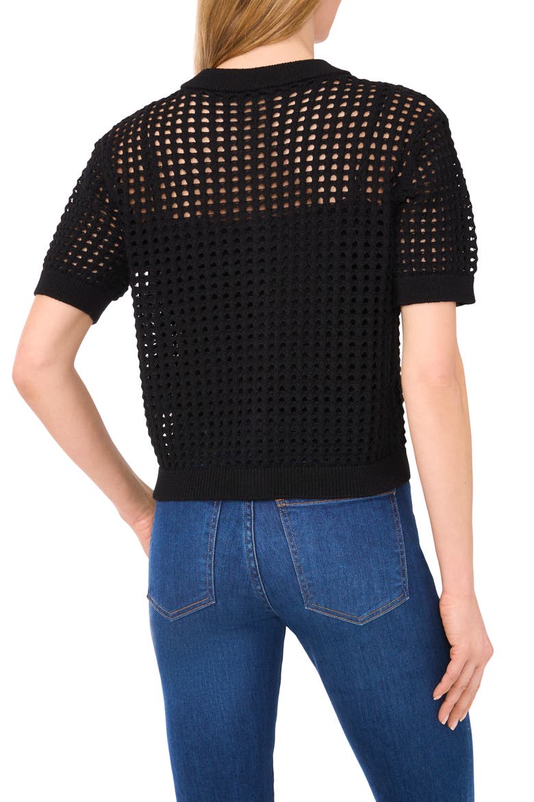 Open Stitch Short Sleeve Cardigan, Alternate, color, RICH BLACK
