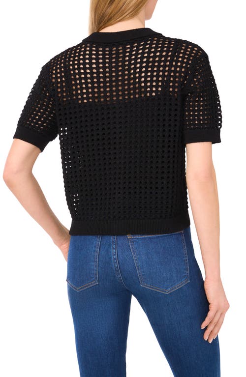 Shop Cece Open Stitch Short Sleeve Cardigan In Rich Black