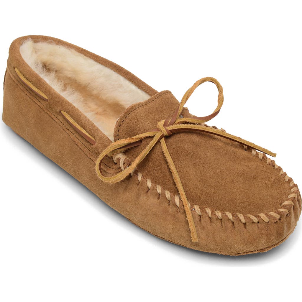 Minnetonka Genuine Sheepskin Lined Soft Sole Slipper In Brown