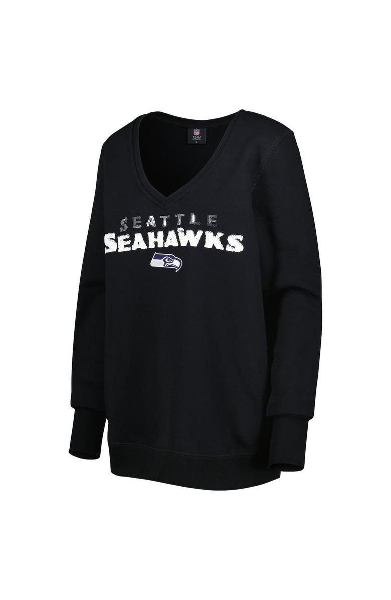 CUCE Women's Cuce Black Seattle Seahawks Sequin Logo V-Neck Pullover Sweatshirt, Alternate, color,