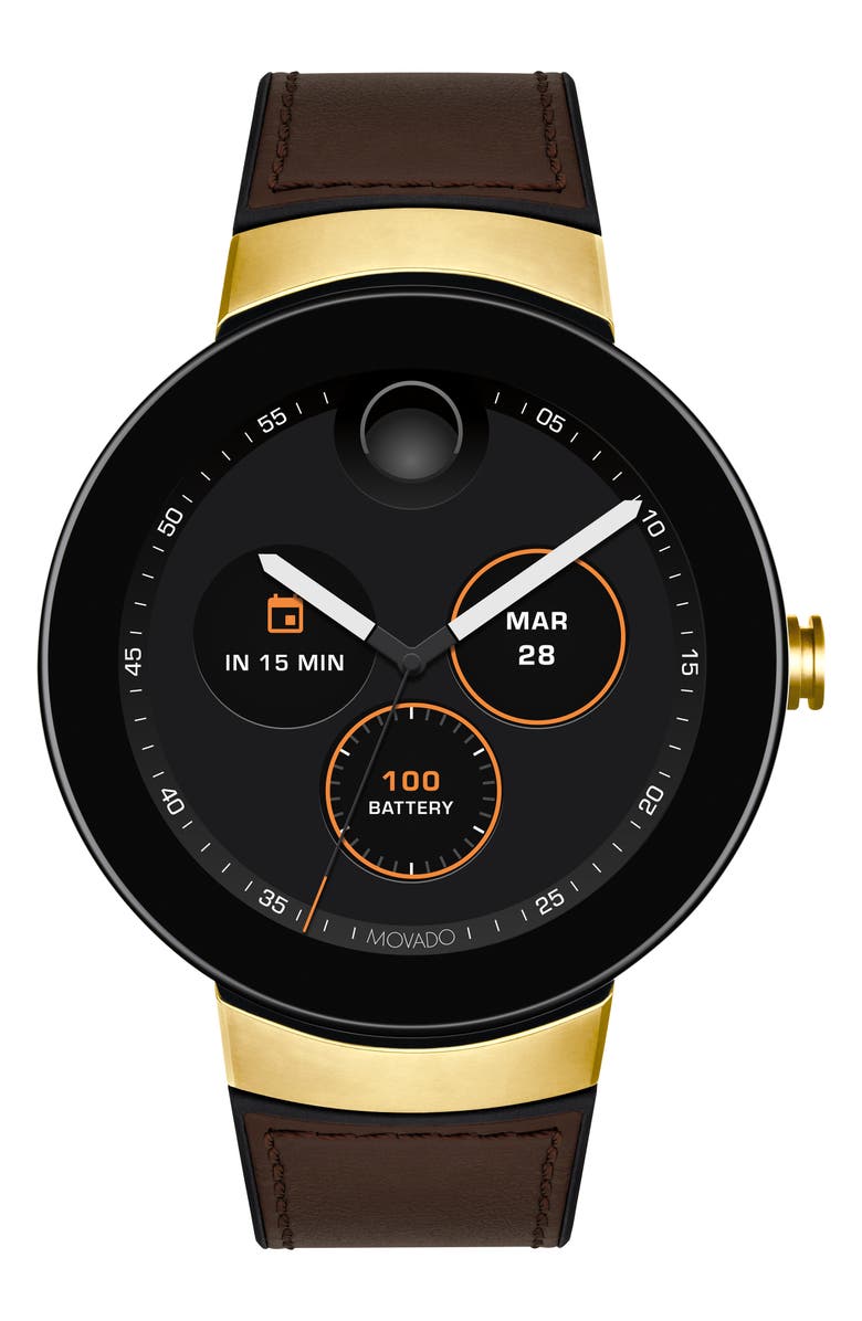 Movado Connect Silicone & Leather Strap Smart Watch, 44mm, Main, color, 