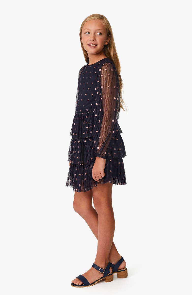 Bardot Junior Kids' Long Sleeve Spot Mesh Minidress, Alternate, color,