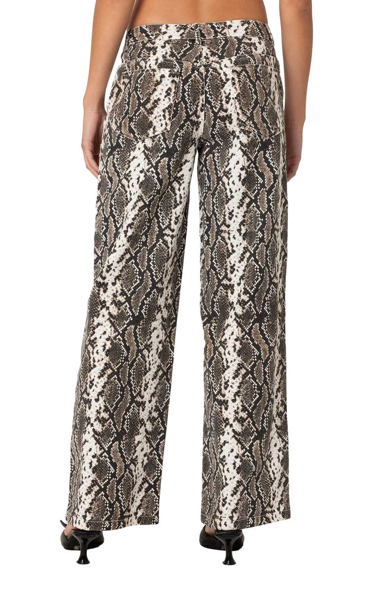 EDIKTED Snakeskin Print Low Rise Wide Leg Jeans, Alternate, color, Snake