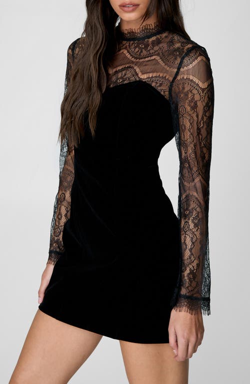 NASTY GAL NASTY GAL LONG SLEEVE VELVET & LACE MINIDRESS