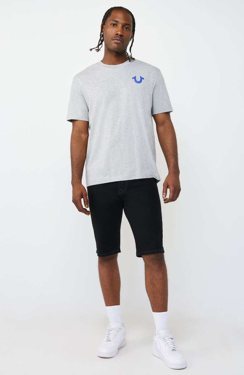 True Religion Rocco Super T Flap Raw Hem Jean Shorts, Alternate, color, Black Rinse