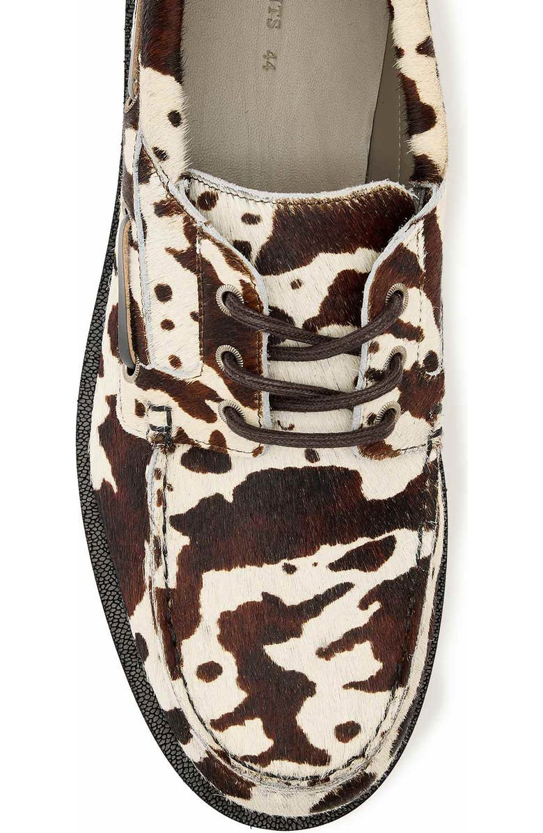 AllSaints Skiff Genuine Calf Hair Boat Shoe, Alternate, color, Brown/ Off White Calf Hair