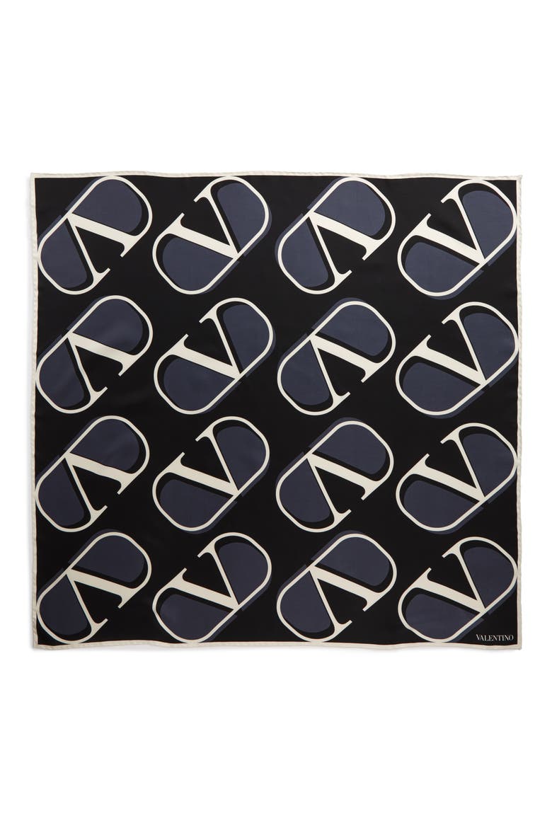 Go Logo Square Silk Scarf, Main, color, NERO/ BIANCO