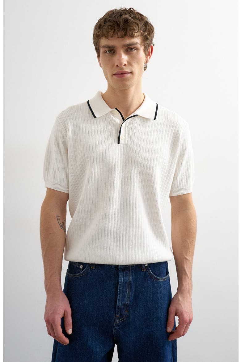 Tipped Rib Cotton Polo Sweater, Main, color, ECRU