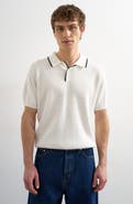 Topman Tipped Rib Cotton Polo Sweater