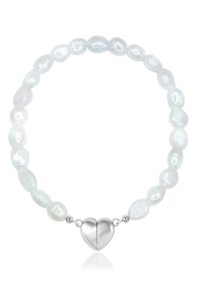 LA MENO Sea of Love Freshwater Pearl Bracelet, Main, color, Silver / White