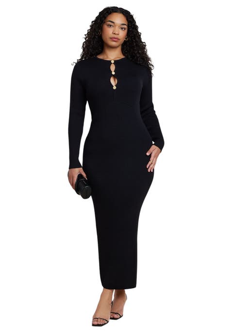 Sweater Button Detail Sweater Maxi Dress