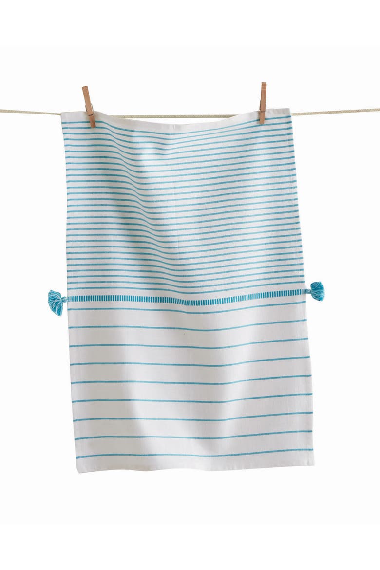 Aqua Blue Beach Stripe Cotton Dishtowel for Kitchen Cleaning, Main, color, Blue