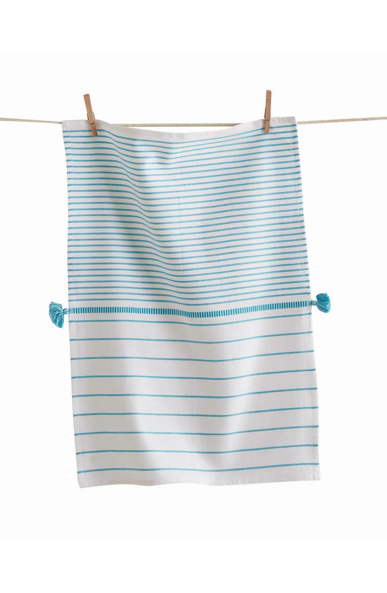 tag Aqua Blue Beach Stripe Cotton Dishtowel for Kitchen Cleaning, Main, color, Blue