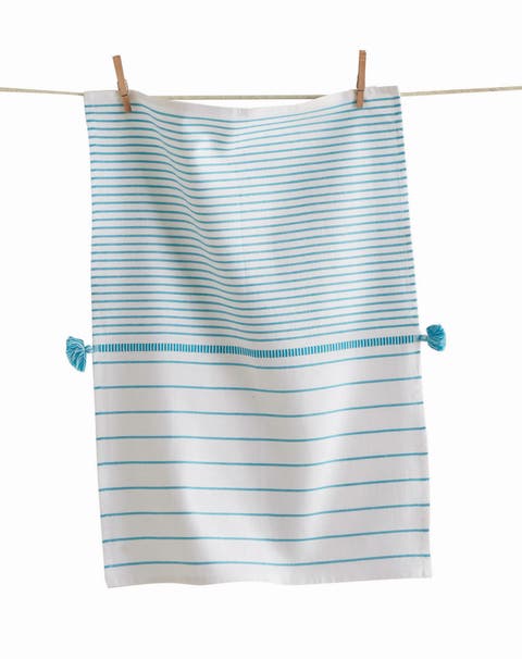 Aqua Blue Beach Stripe Cotton Dishtowel for Kitchen Cleaning