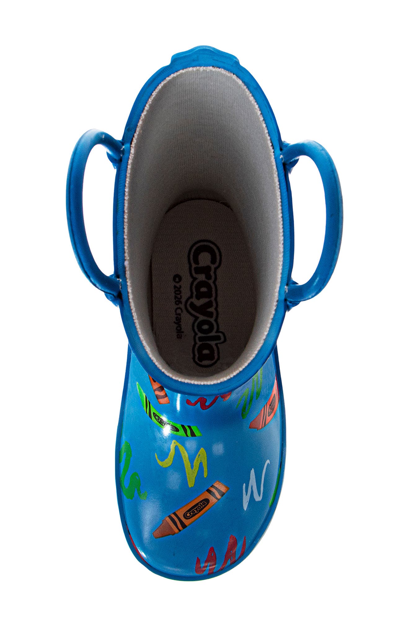Kids' Crayon Print Rain Boot, Alternate, color, BLUE
