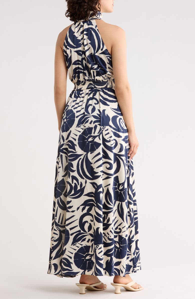 MELLODAY Abstract Maxi Halter Dress, Alternate, color, Navy Ivory