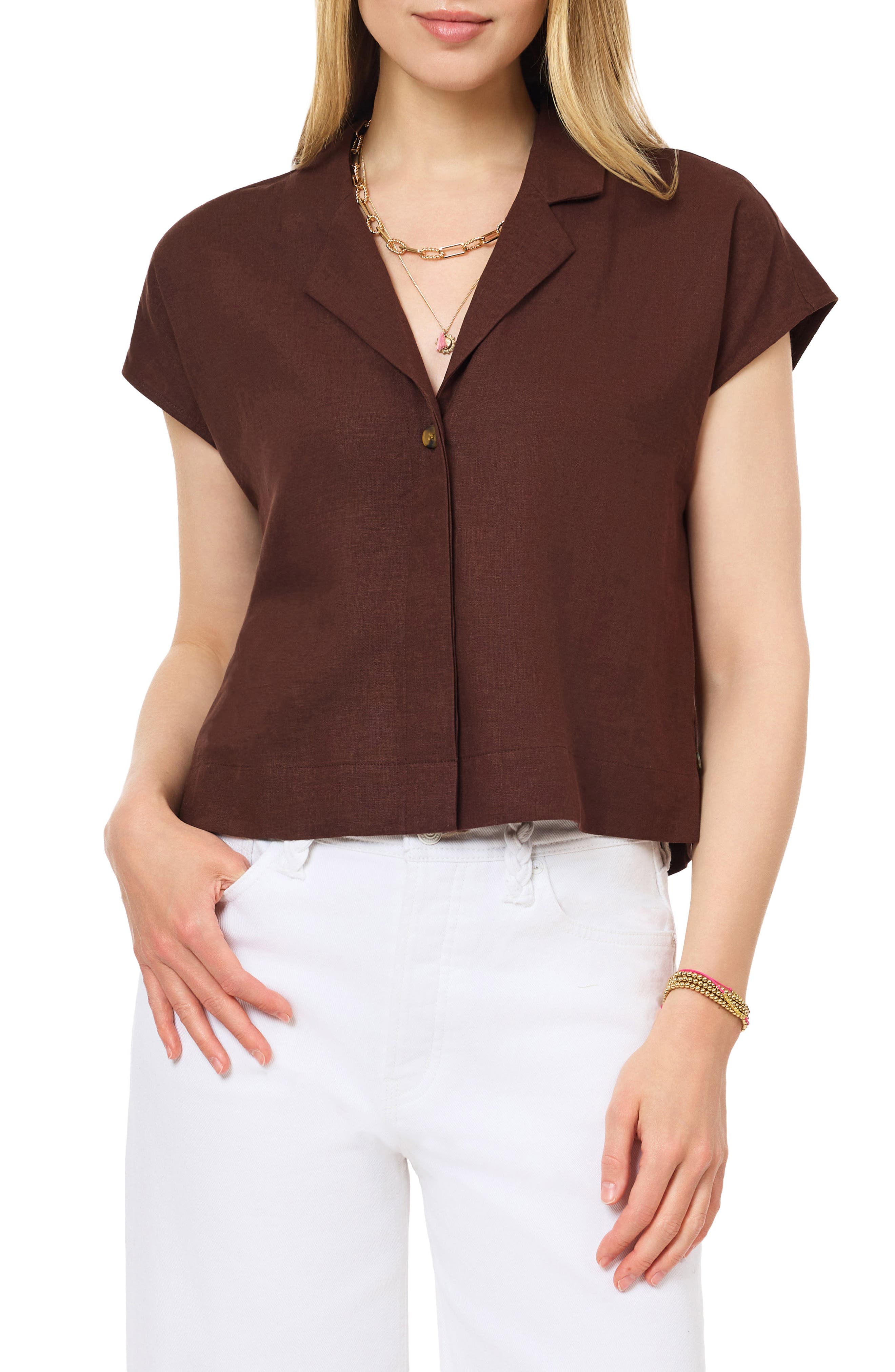 Scotch & Soda Short Sleeve Linen Blend Button-Up Top