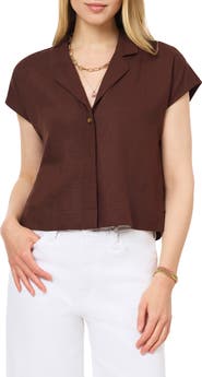 Scotch & Soda Short Sleeve Linen Blend Button-Up Top