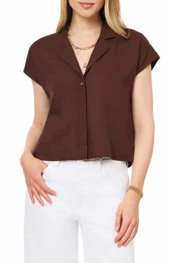 Scotch & Soda Short Sleeve Linen Blend Button-Up Top
