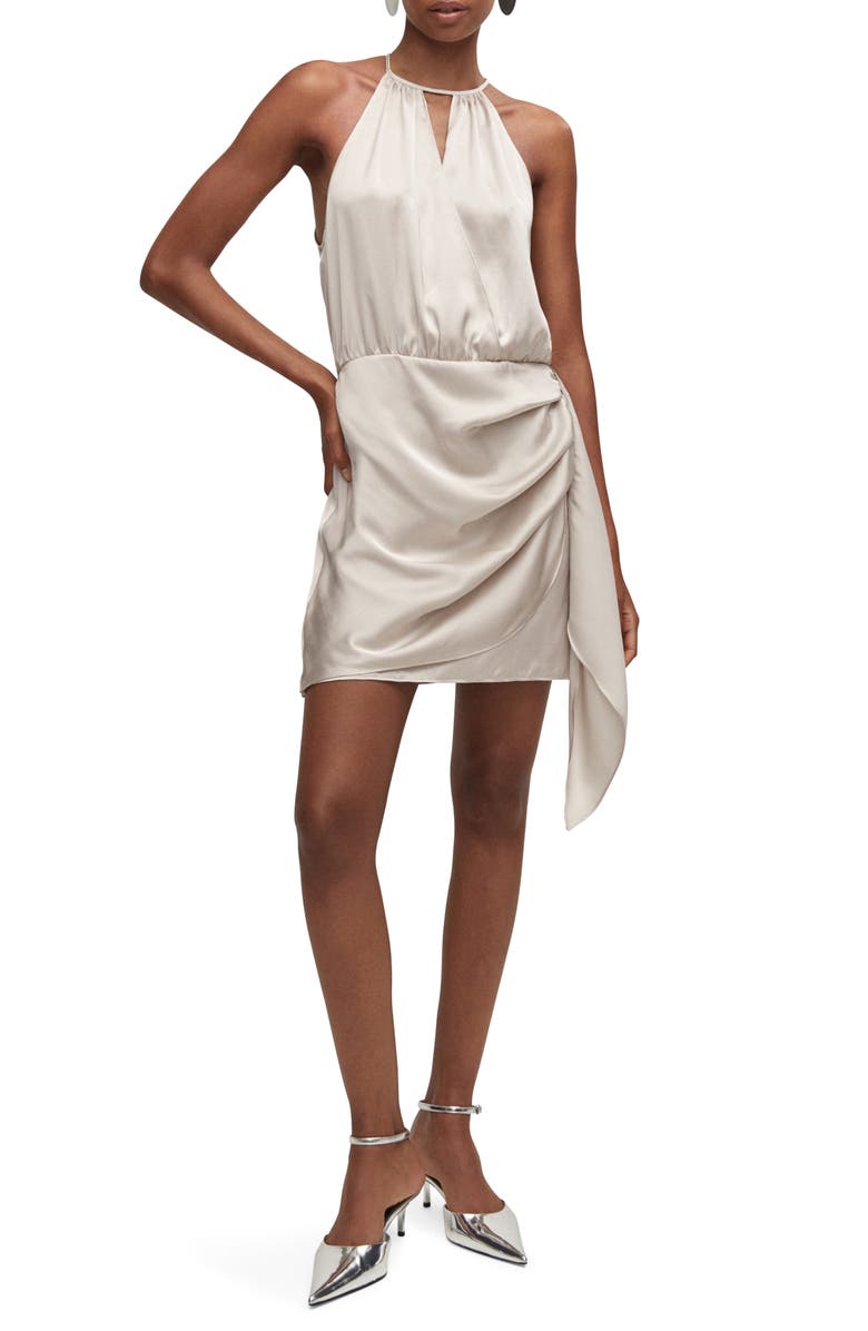 MANGO High Neck Satin Cocktail Minidress, Main, color, 