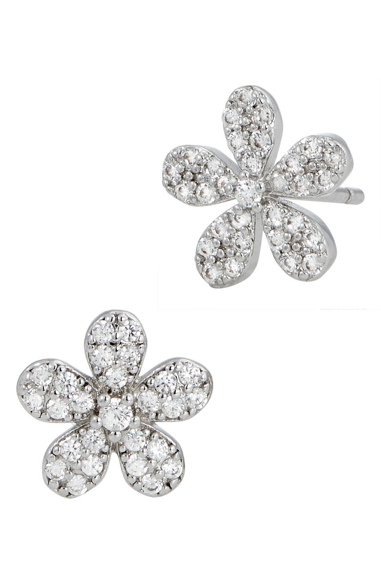 SAVVY CIE JEWELS CZ Pavé Flower Stud Earrings, Main, color, White