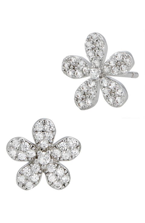 CZ Pavé Flower Stud Earrings