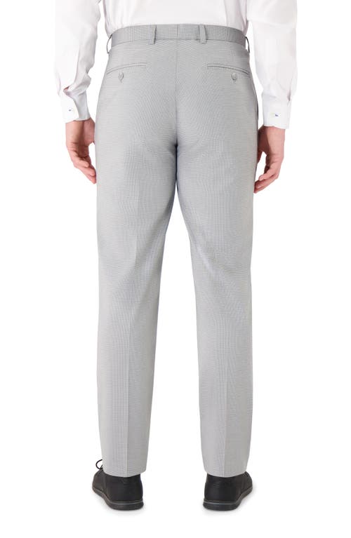 Victor Emmanuel Vince Flat Front Small Check Stretch Dress Pants In Gray