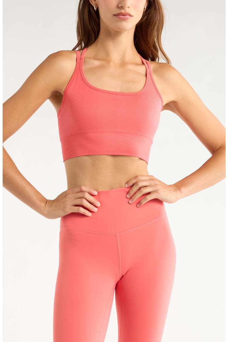 Seamless Strappy Sports Bra, Main, color, CORAL SHARON