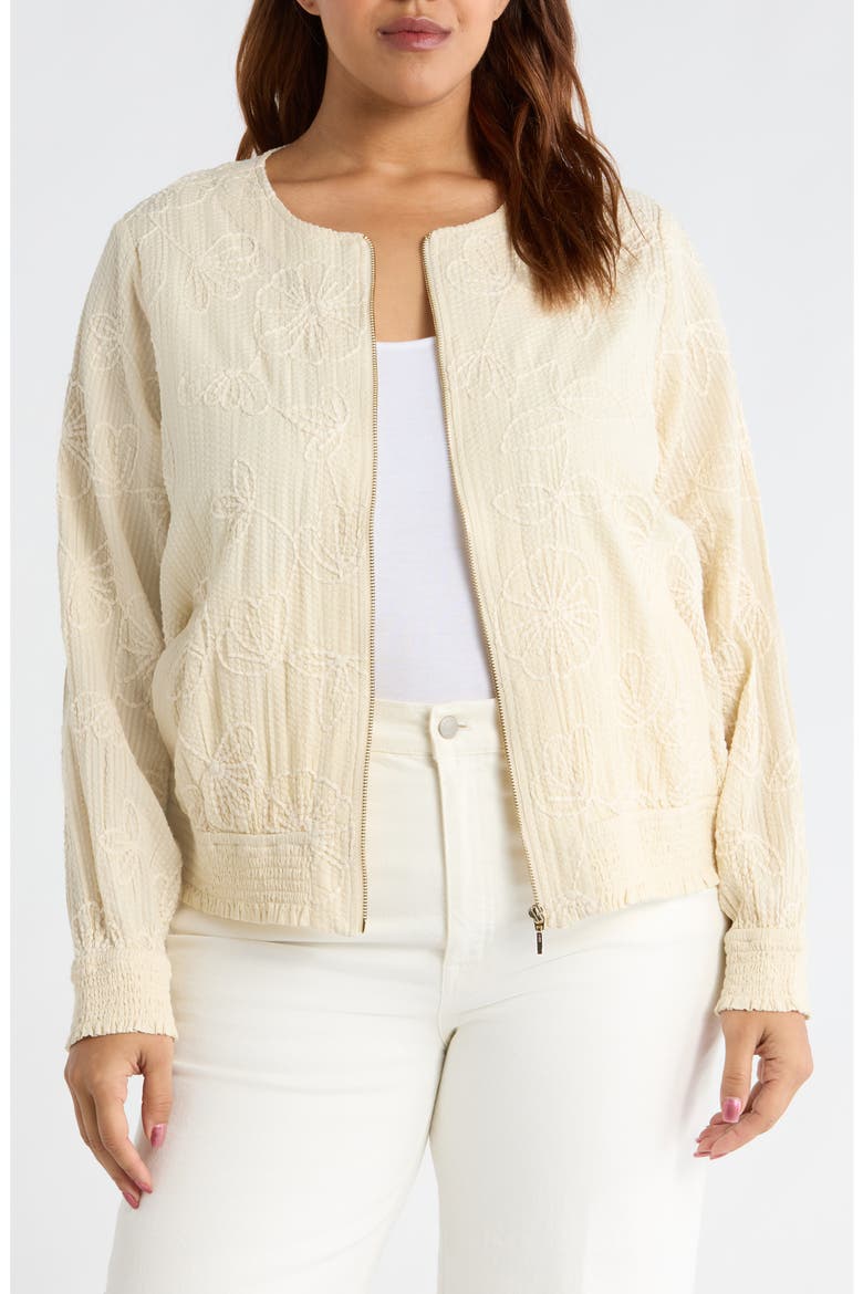 Floral Appliqué Cotton Jacket, Main, color, PALE SAND STRIPE