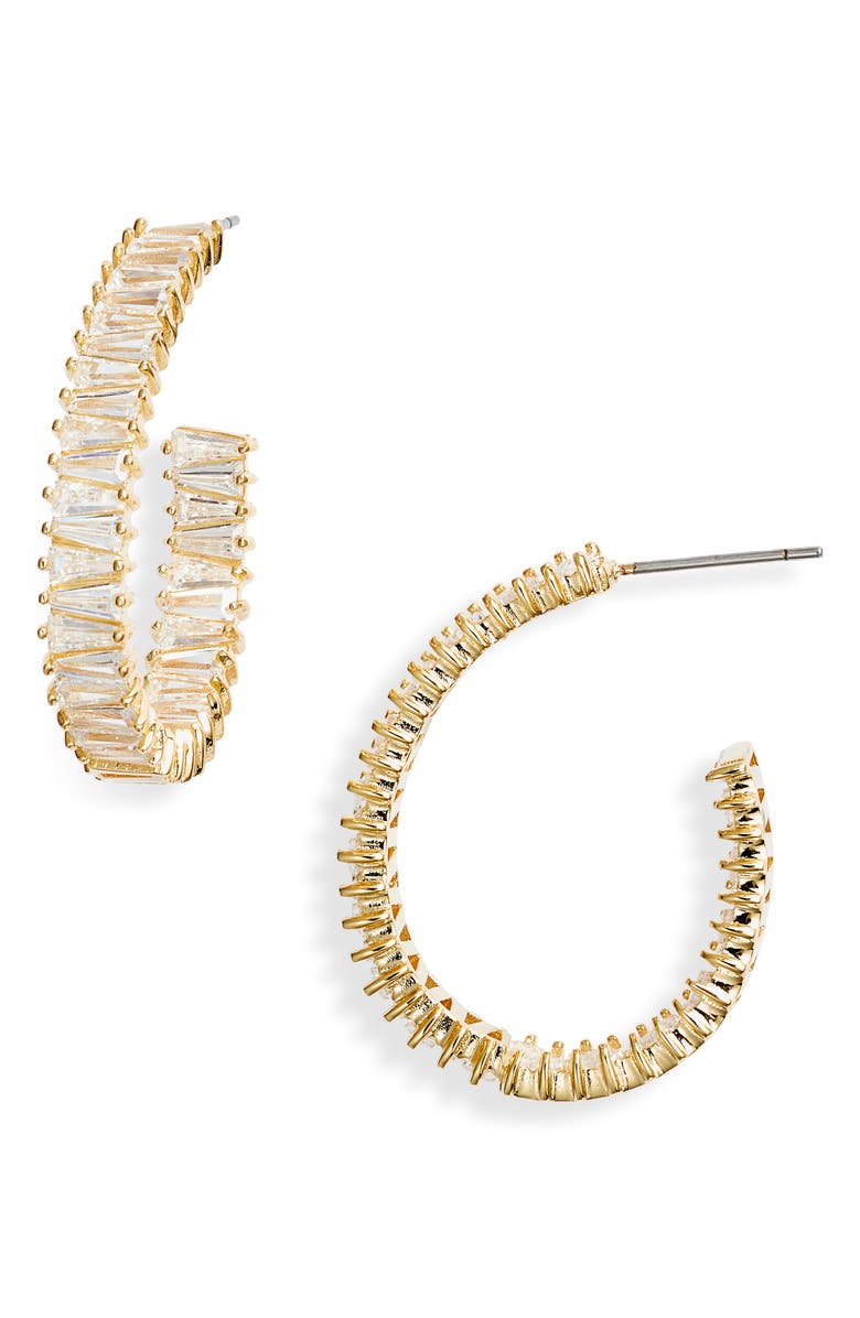 Nordstrom Tapered Baguette Cubic Zirconia Hoop Earrings, Main, color, 