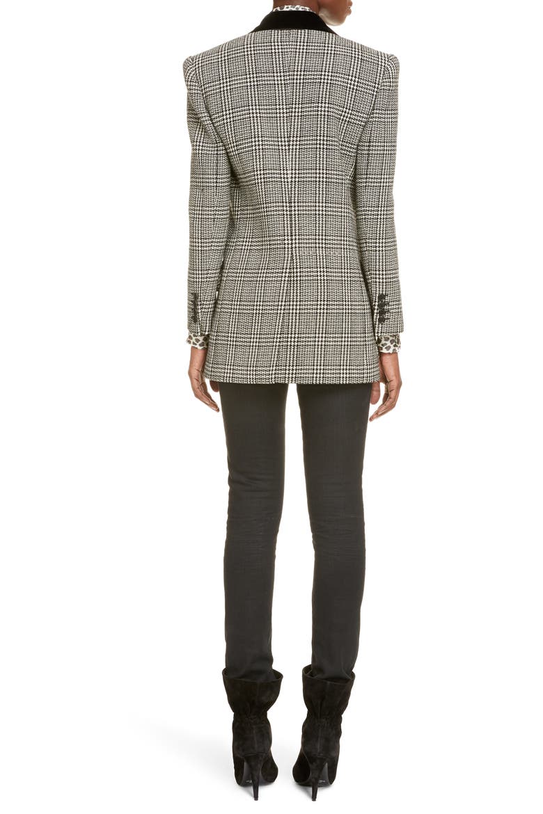 Double Breasted Wool Tweed Blazer, Alternate, color, NOIR CRAIE