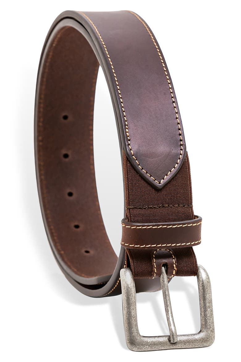 Stretch Leather Belt, Main, color, BROWN
