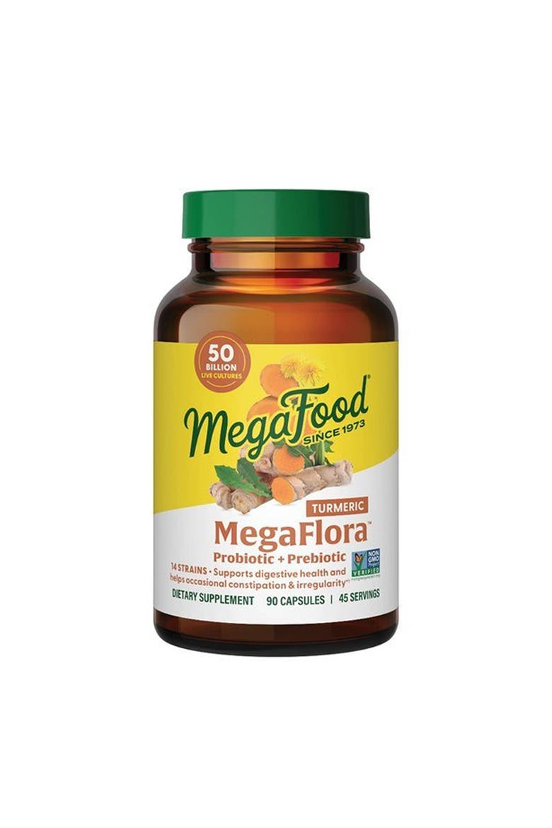 MegaFlora Probiotic + Prebiotic with Turmeric, 50 Billion CFU, Vegetarian, 90 Capsules, Main, color, None