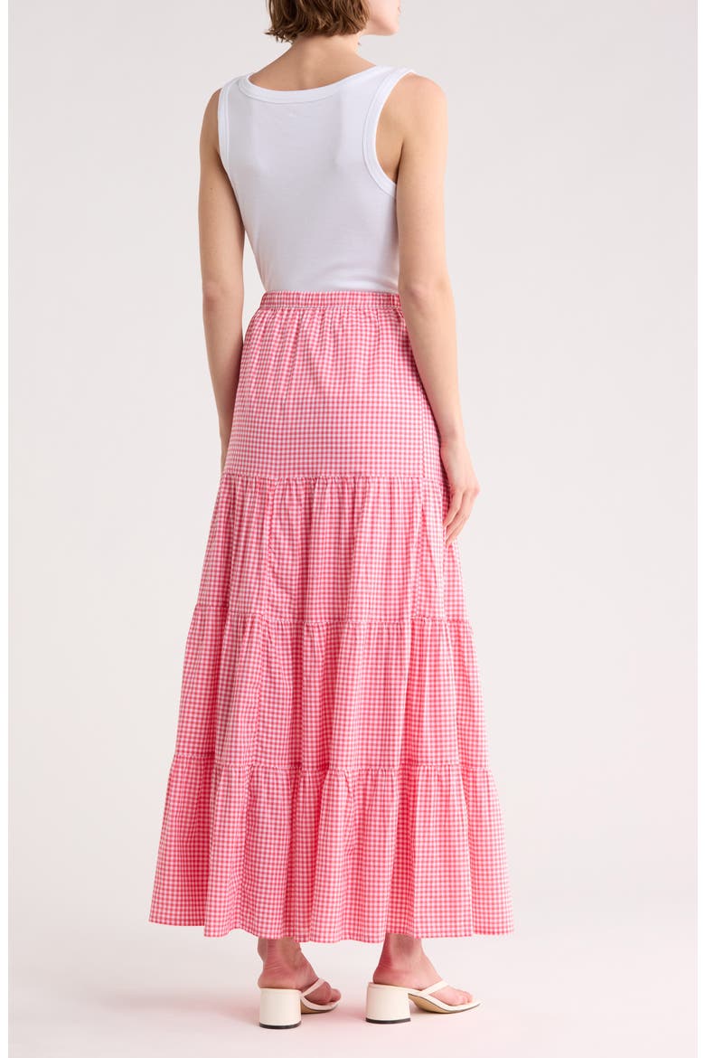 Tiered Cotton Maxi Skirt, Alternate, color, PINK- WHITE GALA GINGHAM