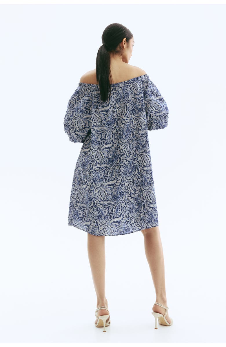 H&M Tie-detail Dress, Alternate, color, Blue/Paisley Pattern