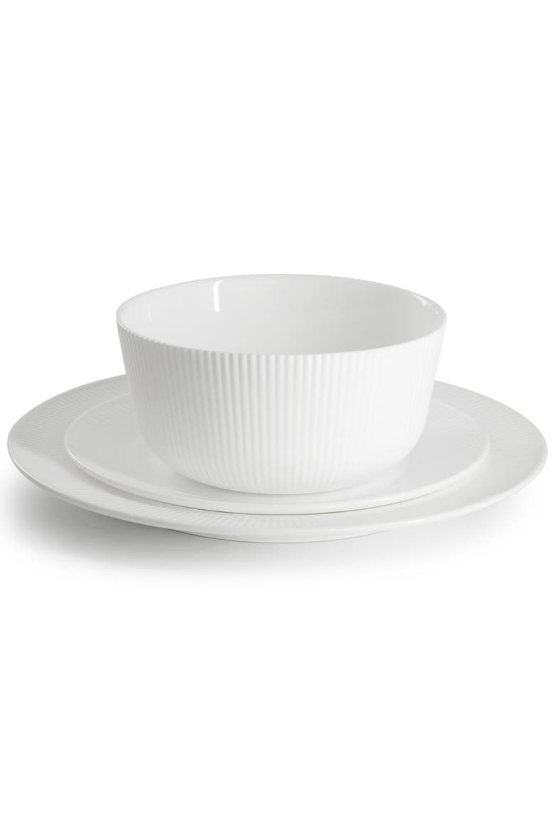 Swanton Stripe 12 Piece Break-Resistant Opal Glass Dinnerware Set, Alternate, color, White