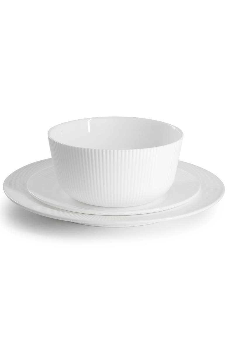 Gibson Ultra Swanton Stripe 12 Piece Break-Resistant Opal Glass Dinnerware Set, Alternate, color, White