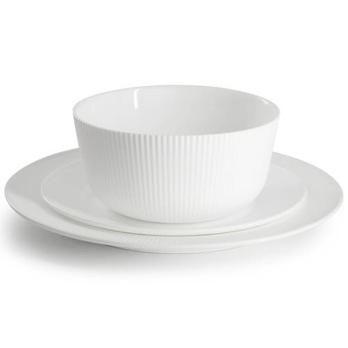 Gibson Ultra Swanton Stripe 12 Piece Break-resistant Opal Glass Dinnerware Set In White