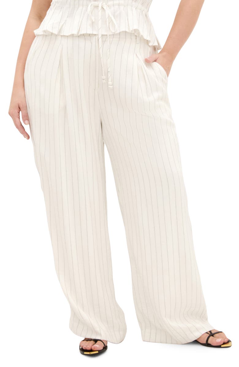 City Chic Eva Stripe Wide Leg Pants, Main, color, Ivory/ Black