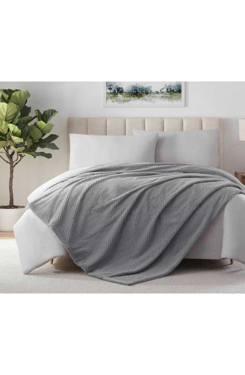 Vellux Plush Texture Throw Blanket, Alternate, color, Charcoal
