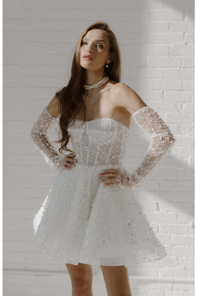 Siena Sequin Gloves, Main, color, Ivory