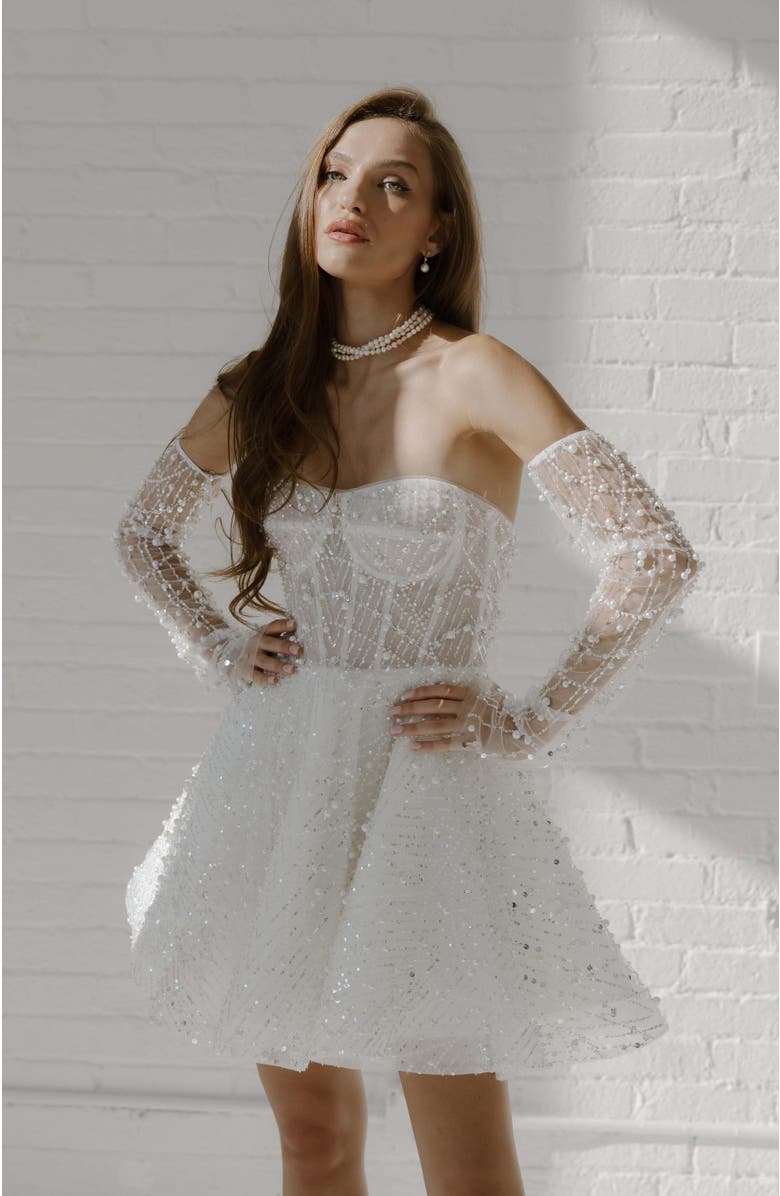 Untamed Petals Siena Sequin Gloves, Main, color, Ivory