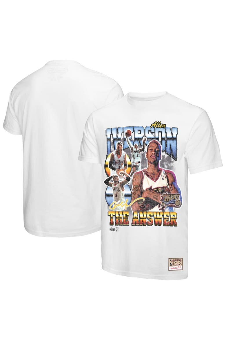 Men's Mitchell & Ness Allen Iverson White Philadelphia 76ers Hardwood Classics Commemorative Player Collage T-Shirt, Main, color, White