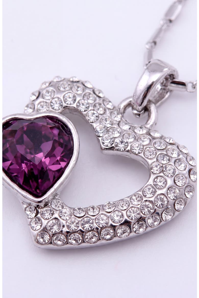Double Heart Crystal Pendant Necklace, Alternate, color, Purple