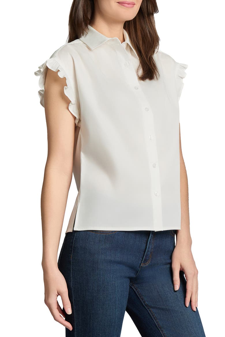 Ruffle Sleeve Button-Up Shirt, Alternate, color, NYC WHITE