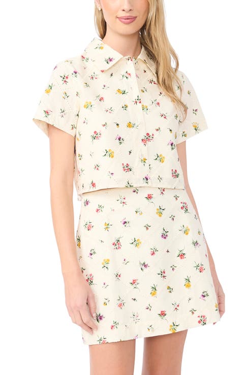 Liz Floral Eyelet Button-Up Crop Top