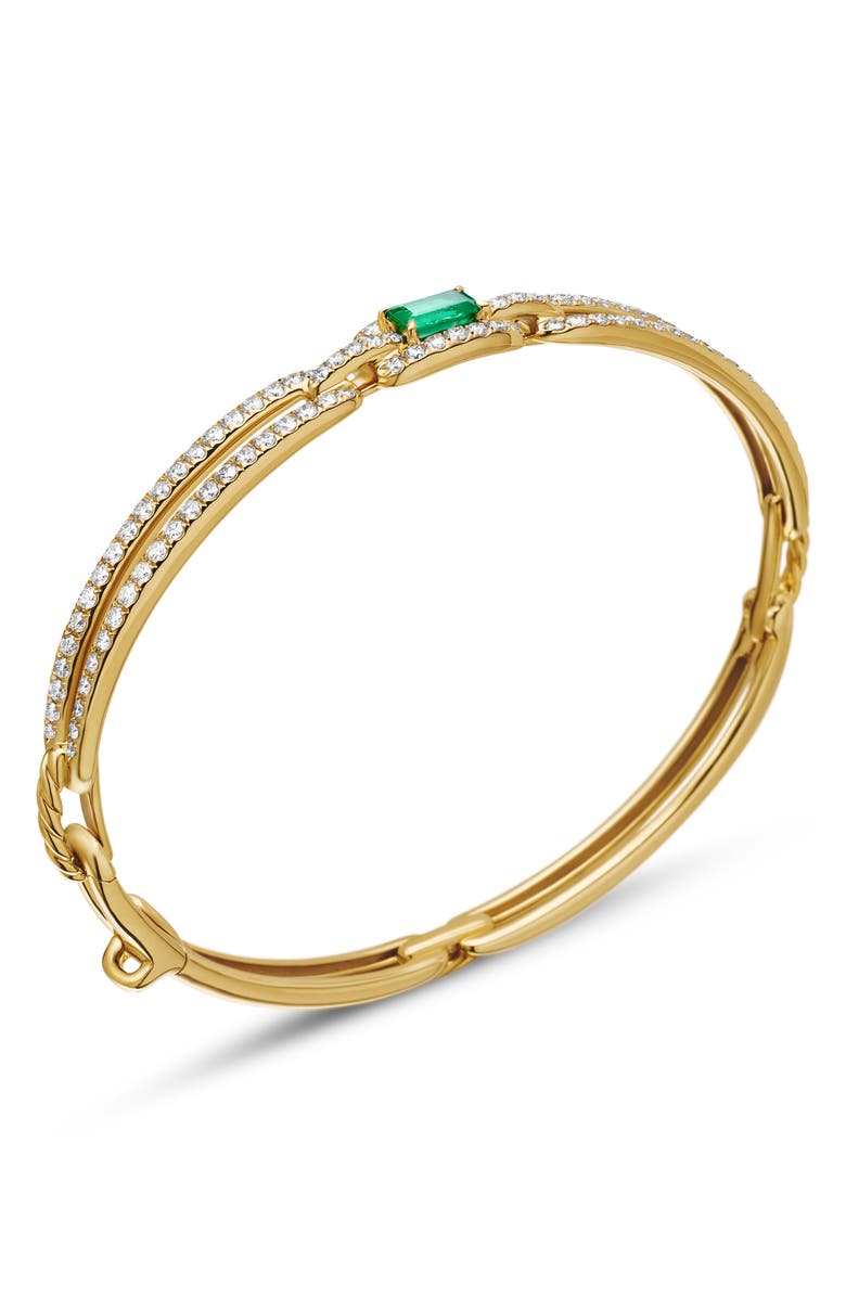 David Yurman Stax Single Link Bracelet in 18K Yellow Gold with Emerald & Pavé Diamonds, Alternate, color,