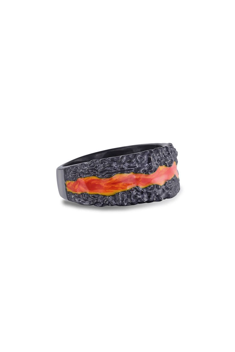 Fire In My Soul Sterling Silver & Enamel Band Ring, Alternate, color, Dark Grey