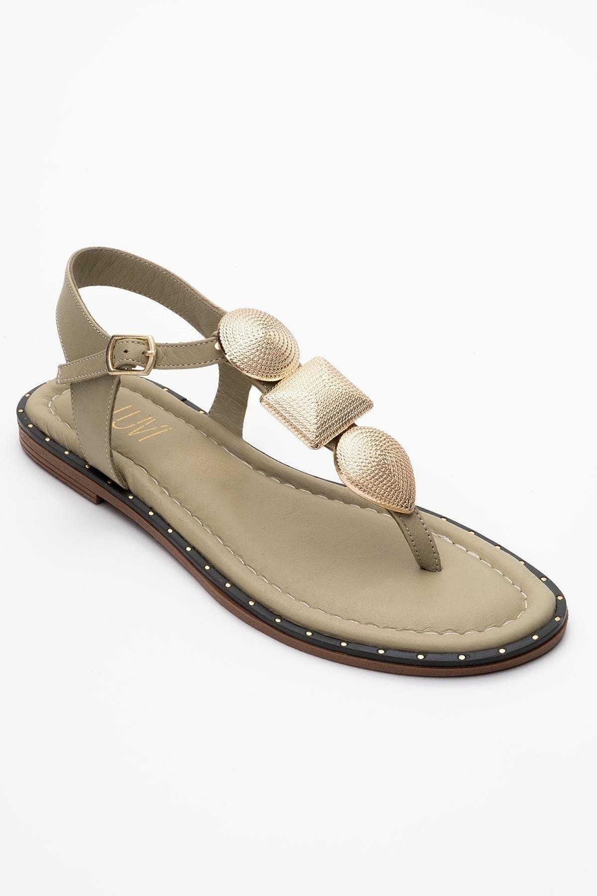 Giulia Leather Flat Sandal, Alternate, color, Green Leather